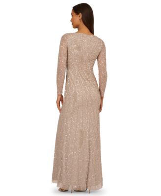 Women's Long-Sleeve Beaded Full-Length Gown
