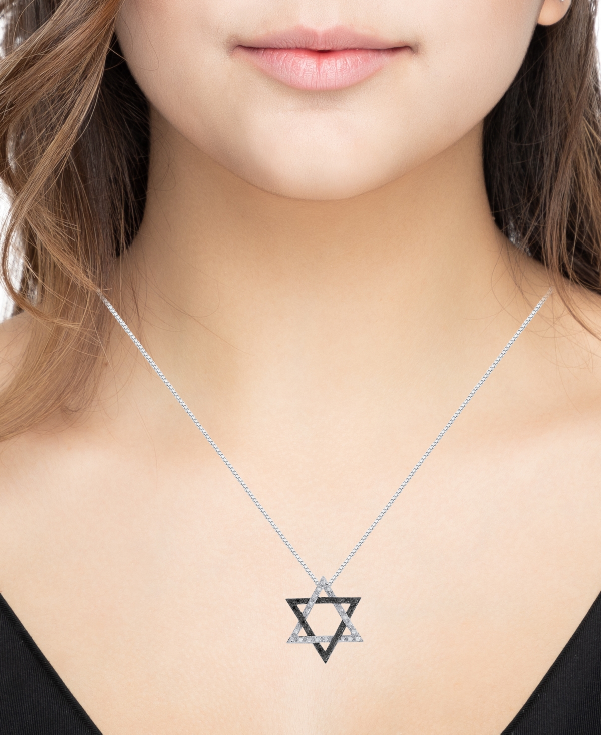 Macy's White and Black Diamond Star of David Pendant Necklace (1/6 ct. t.w.) in Sterling Silver