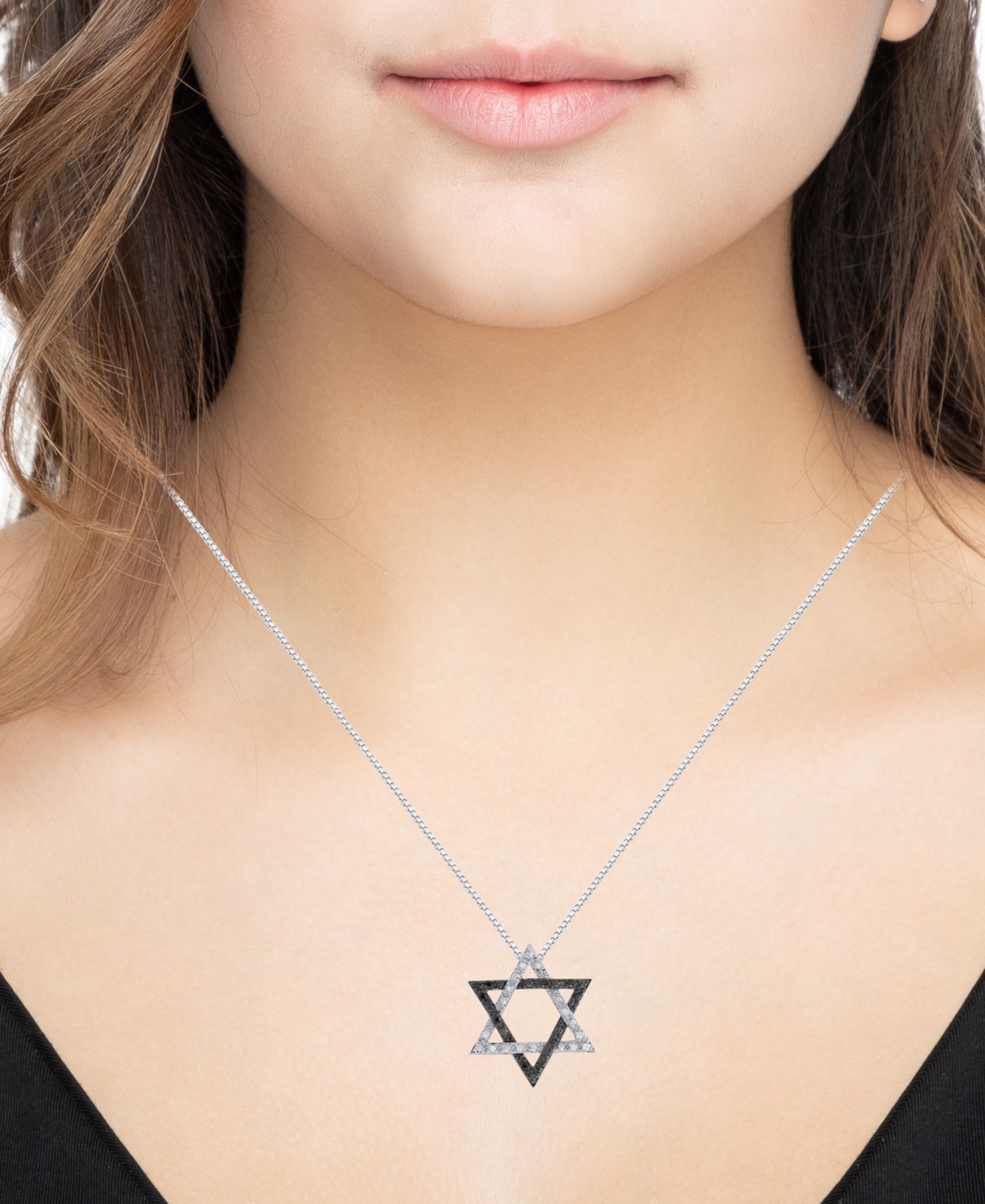 White and Black Diamond Star of David Pendant Necklace (1/6 ct. t.w.) in Sterling Silver