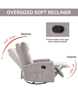 Manual Recliner Chair with Rocker and Swivel in Fabric