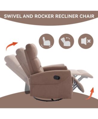 Manual Recliner Chair with Rocker and Swivel in Fabric
