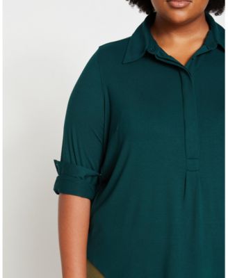 Women's Plus Size Elbe Popover Liquid Jersey Shirt Classic Fit