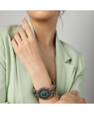 Women's Green  Embellished Ethnic Statement Bracelet