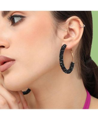 Women's Black  Stone Hoop Earrings