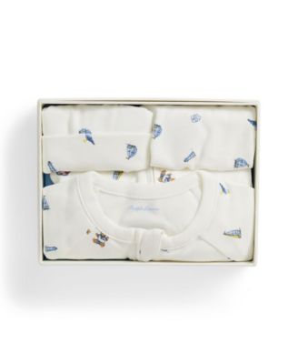 Baby Boys' Round-Neck Coverall, Beanie, and Bib, 3-Piece Gift Set