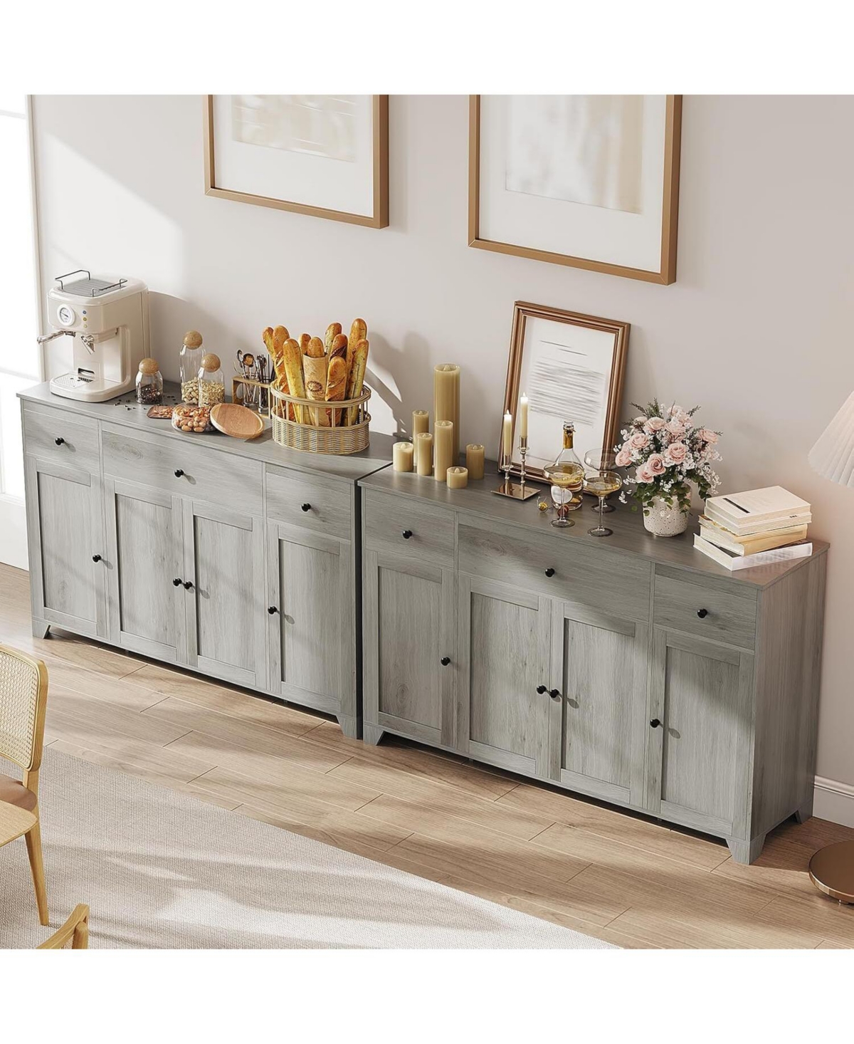 gaomon Sideboard Buffet Cabinet, 55in Large Modern Kitchen Coffee Bar Cupboard Cabinet with 4 Doors 3 Drawers Adjustable Shelves Wood