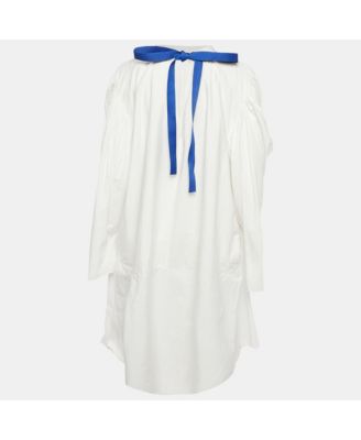 Women's White Striped Cotton Loose Fit Midi Dress