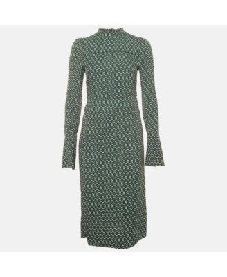 Women's Green Printed Crepe Midi Dress