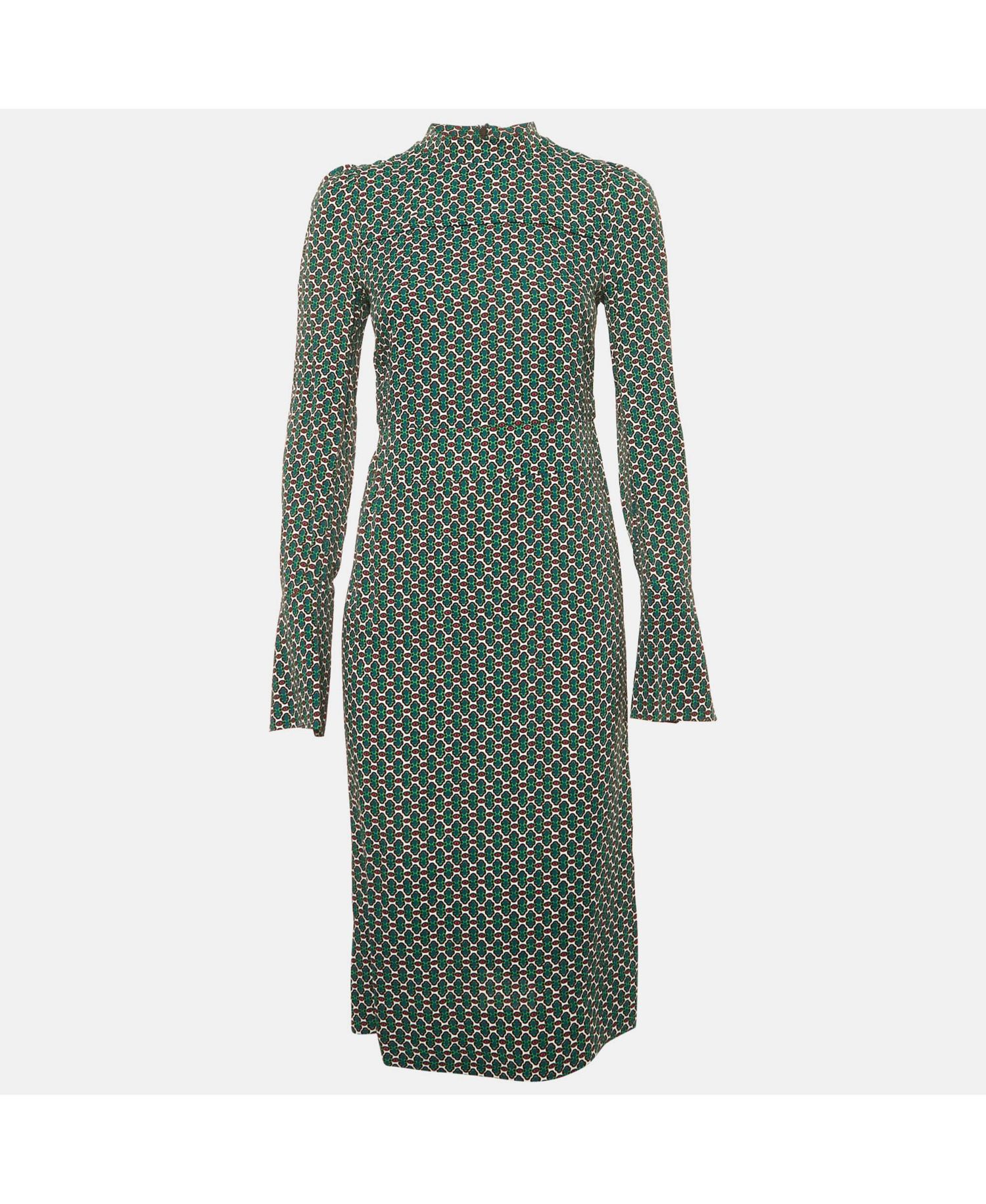 Women's Green Printed Crepe Midi Dress