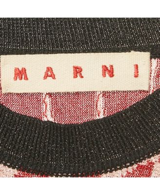 Women's Red/pink Patterned Lurex Knit Sheer Jumper