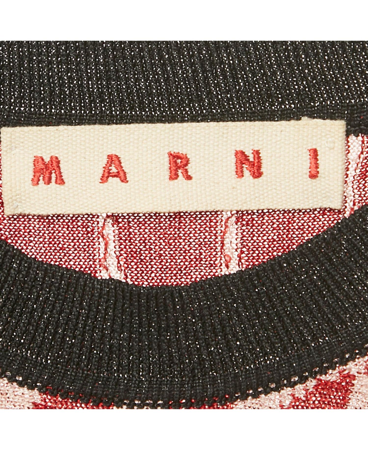 Women's Red/pink Patterned Lurex Knit Sheer Jumper