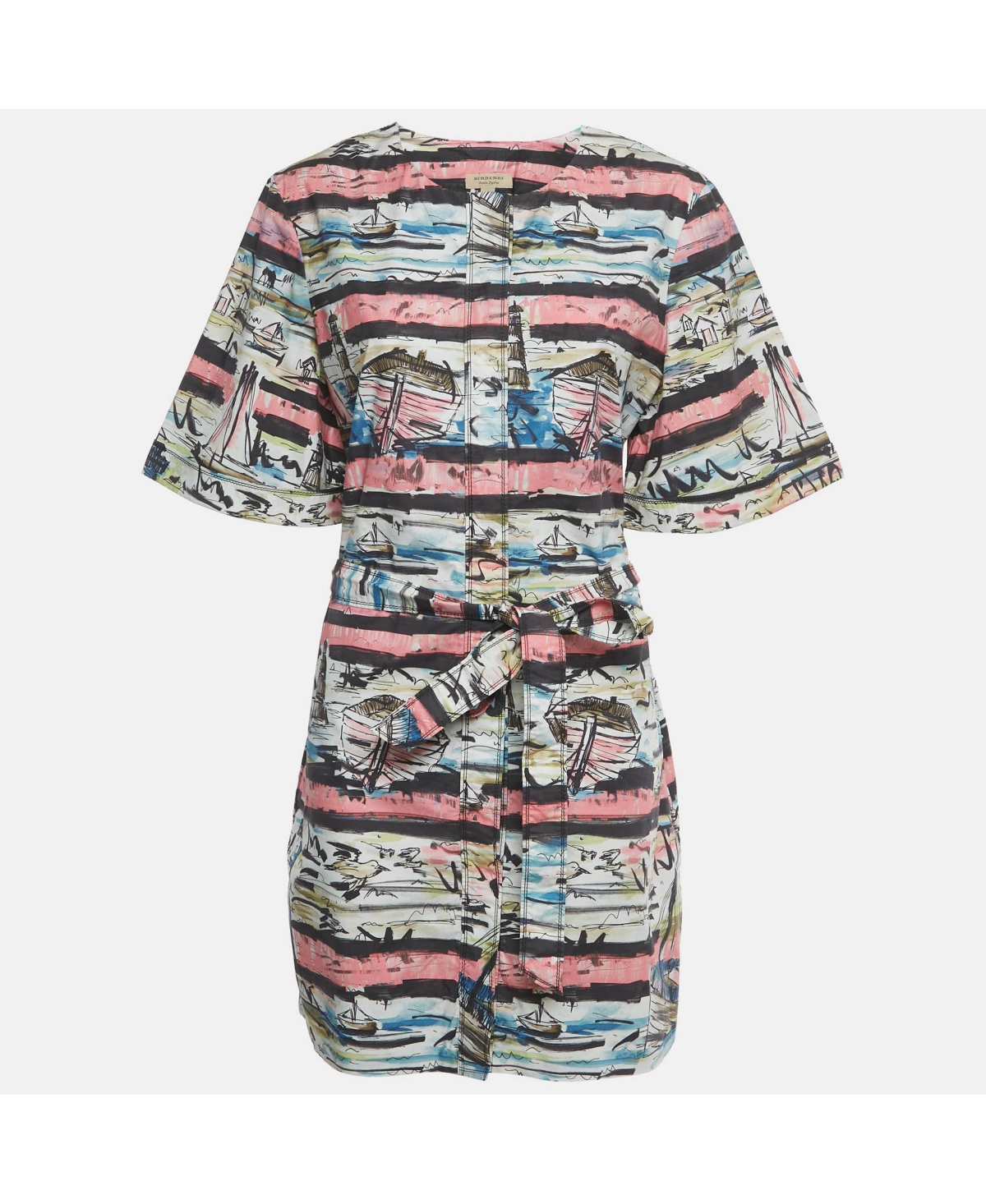 Pre-Owned Burberry Women's Multicolor Lighthouse Print Cotton Mini Shirt Dress