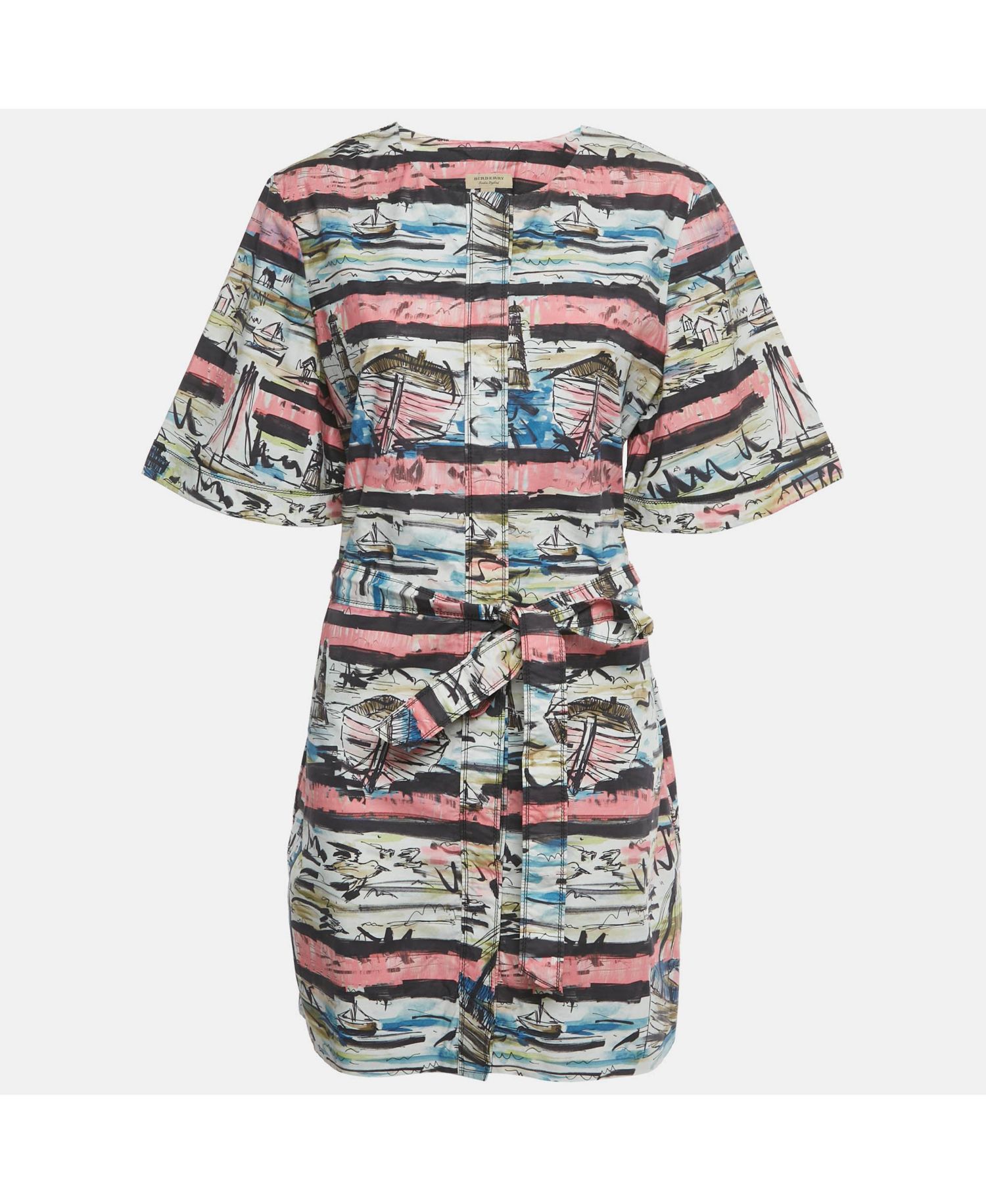 Women's Multicolor Lighthouse Print Cotton Mini Shirt Dress