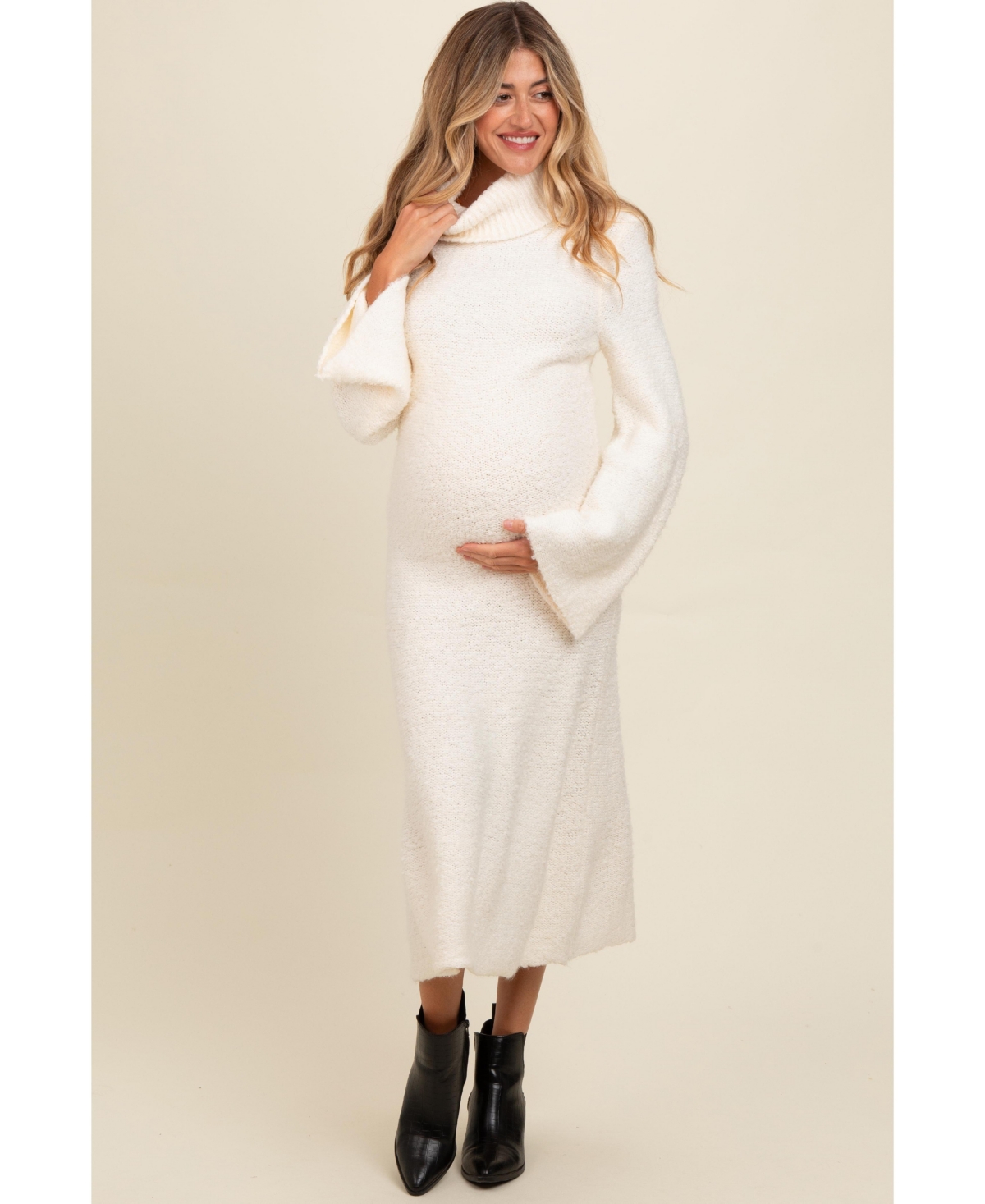 Pinkblush Maternity Ivory Turtleneck Bell Sleeve Sweater Dress