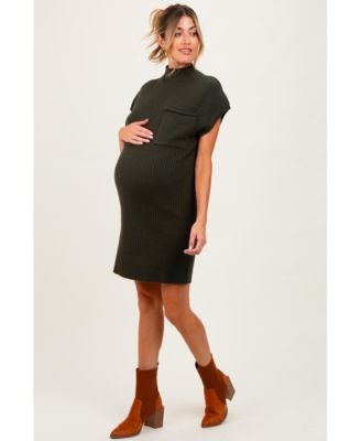 Maternity Burgundy Ribbed Knit Short Sleeve Sweater Dress