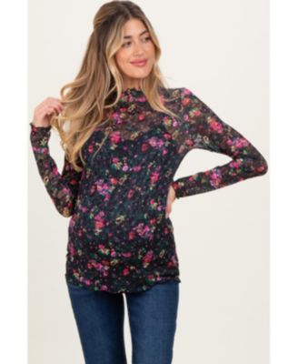 Maternity Black Floral Lace Long Sleeve Top