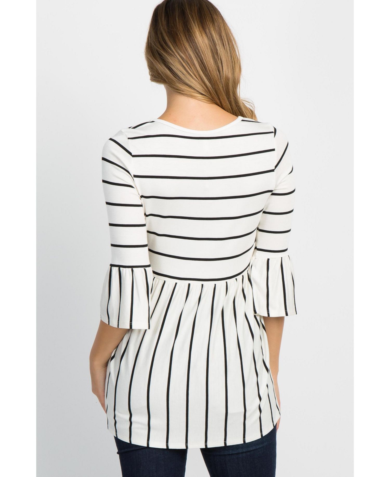 Women's Ivory Striped Peplum Ruffle Top