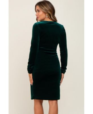 Maternity Burgundy Velvet Long Sleeve Side Slit Dress