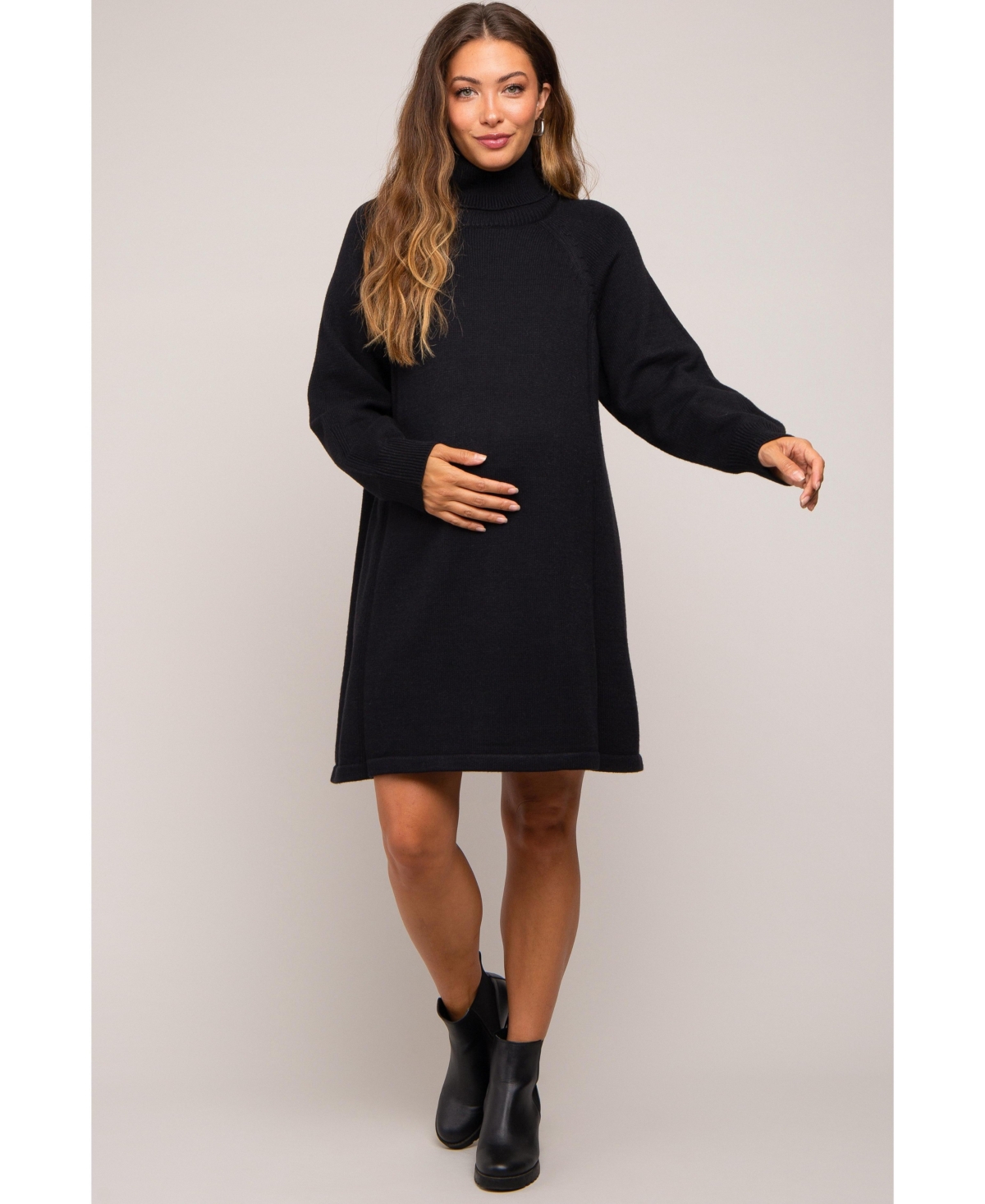 Pinkblush Maternity Black Turtleneck Long Sleeve Sweater Dress