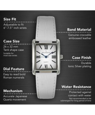 Women's Tank Watch Roman Dial White Leather Strap