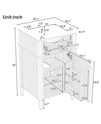Solid Wood Vanity with Sink Adjustable Shelf Tilt-Out Drawer