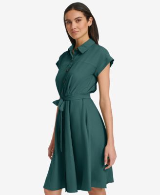 Women's Belted Cap-Sleeve Shirtdress