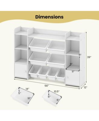 4-Tier Large Storage Cabinet with 6 Cubbies & 8 Removable Bins Bookshelf
