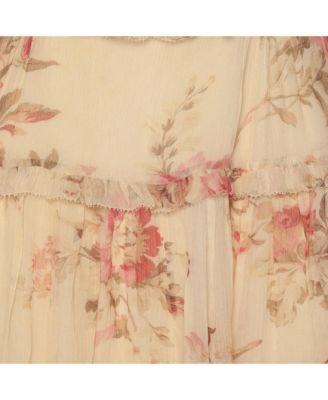 Women's Yellow Floral Print Silk Corsair Corset Frill Mini Dress