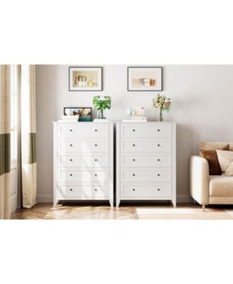  Modern Bedroom Dresser, Tall Wood Chest with Deep Drawers & Metal Knobs