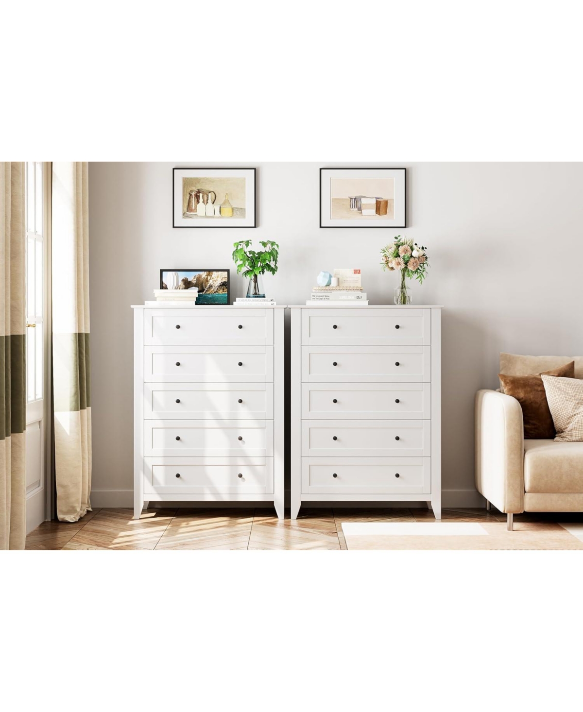 Gaomon Modern Bedroom Dresser, Tall Wood Chest with Deep Drawers & Metal Knobs