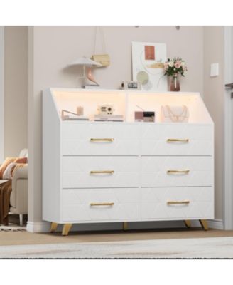6-Drawer Wood Dresser with LED Lighting and Charging Ports