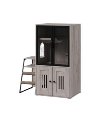 2-in-1 Cat Litter Box Enclosure Furniture with Doors, Double Layer Cat House & Storage Cabinet