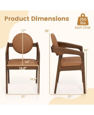 Wooden Dining Chair Set of 4 w/Rubber Wood Frame Padded Seat & Back Armrests