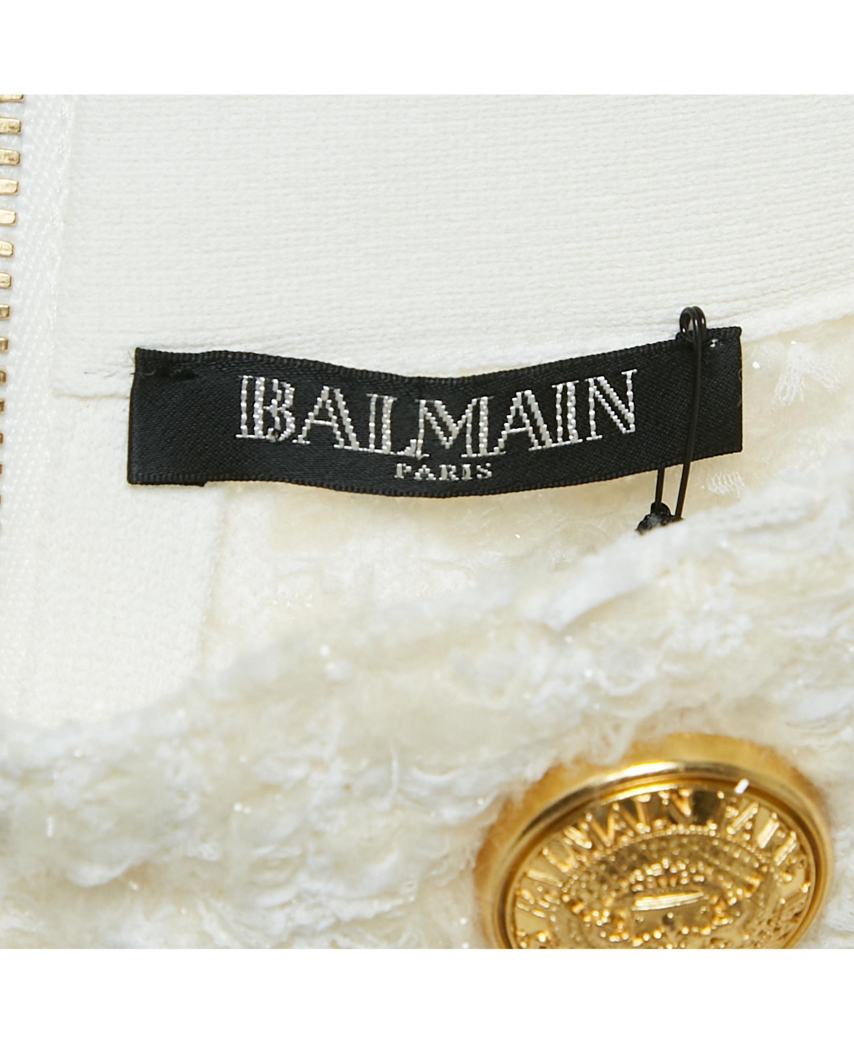 Pre-Owned Balmain Women's White Tweed Button Detail Pencil Skirt