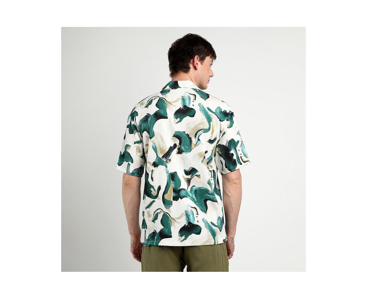 Men's Emerald Green Oversized Swirl Strokes Shirt