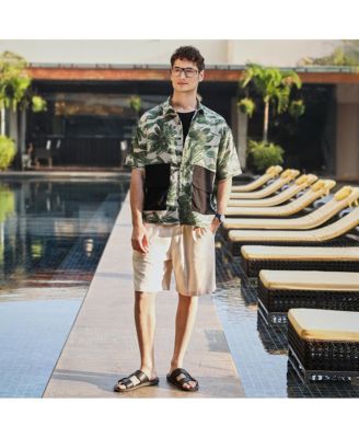 Men's Jungle Green & Ivory White Flora-Stroke Oversized Shirt