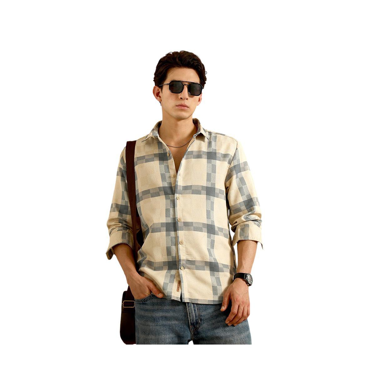 Campus Sutra Men's Checkered Cotton Blend Full Sleeve Shirt