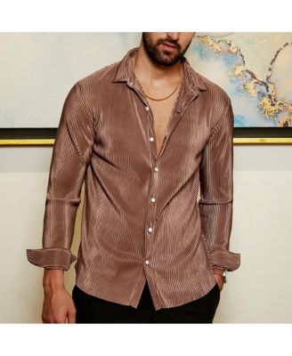 Men's Mocha Brown Pleat-Creased Shirt