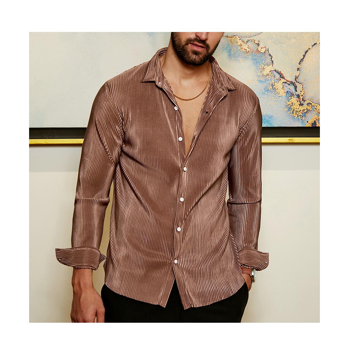 Campus Sutra Men's Mocha Brown Pleat-Creased Shirt