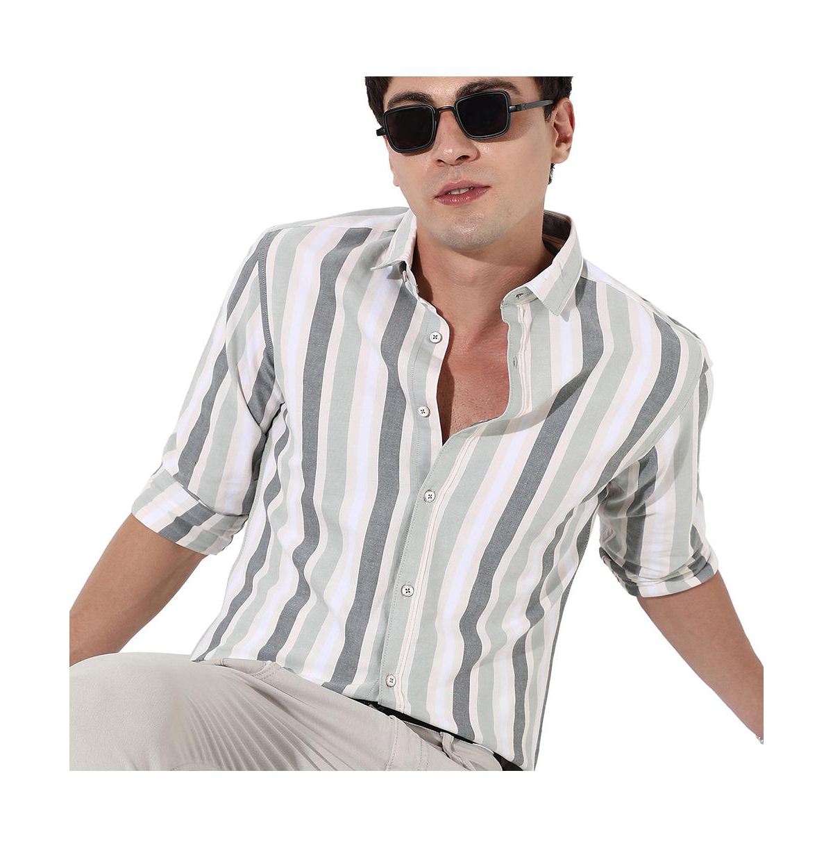 Campus Sutra Men's Multitrack Striped Button Up Shirt