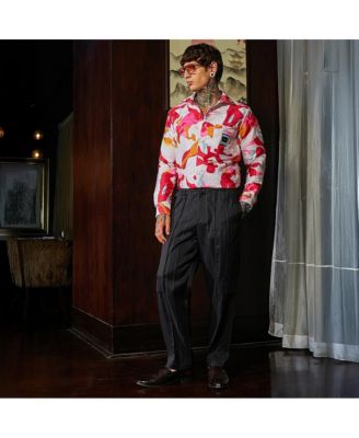 Men's Cream White & Scarlet Red Floral-Tactile Relaxed Shirt