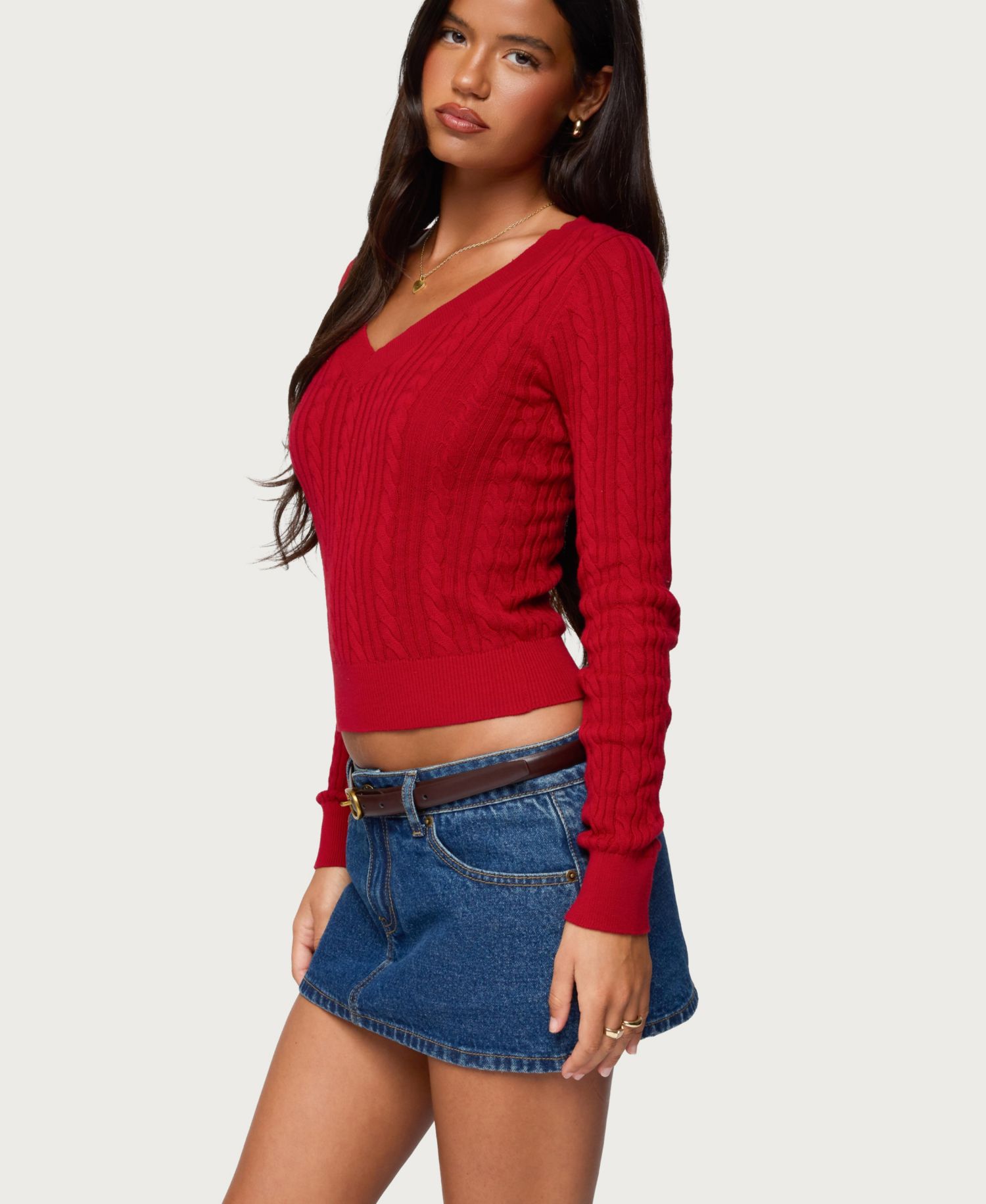 Women's Ashlee V Neck Cable Knit Top