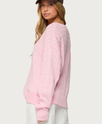 Women's Polly V Neck Cable Knit Sweater