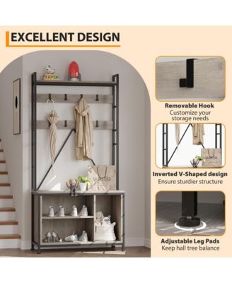 Hall Tree with Bench and Shoe Storage, 36.41&amp;#x22; Entryway Bench with Coat Rack Freestanding, Industrial Freestanding Coat Rack