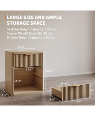 Fluted Nightstand with Charging Station, Bedside Table with Drawers and Open Storage Space, Mid Century Modern End Table