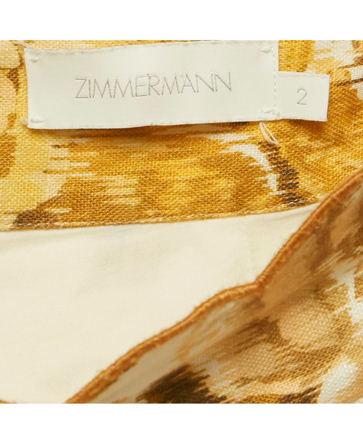 Pre-Owned Zimmermann Women's Yellow Floral Print Linen Aliane Scallop Shorts