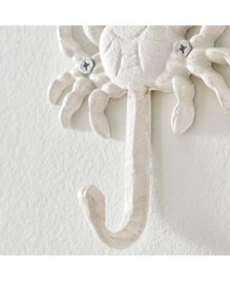 White Cast Iron Nautical Ocean Sculpture Wall Hook Set of 3 - Seashell, Crab, Seahorse