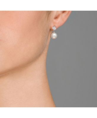 Sterling Silver  Cubic Zirconia Pearl Drop Earrings