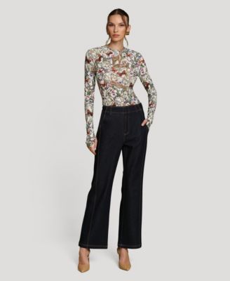 Women's Printed Long-Sleeve Mesh Top