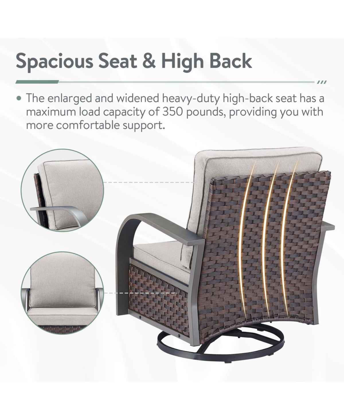 Gymojoy SteelCurve 2-Person Pe Wicker Patio Swivel Chair Outdoor Glider with CushionGuard Olefin Cushion